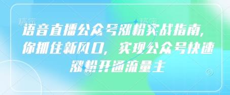 语音直播公众号涨粉实战指南，你抓住新风口，实现公众号快速涨粉开通流量主勾八项目-每天更新副业赚钱项目,副业,网创,创业者的聚集地勾八项目